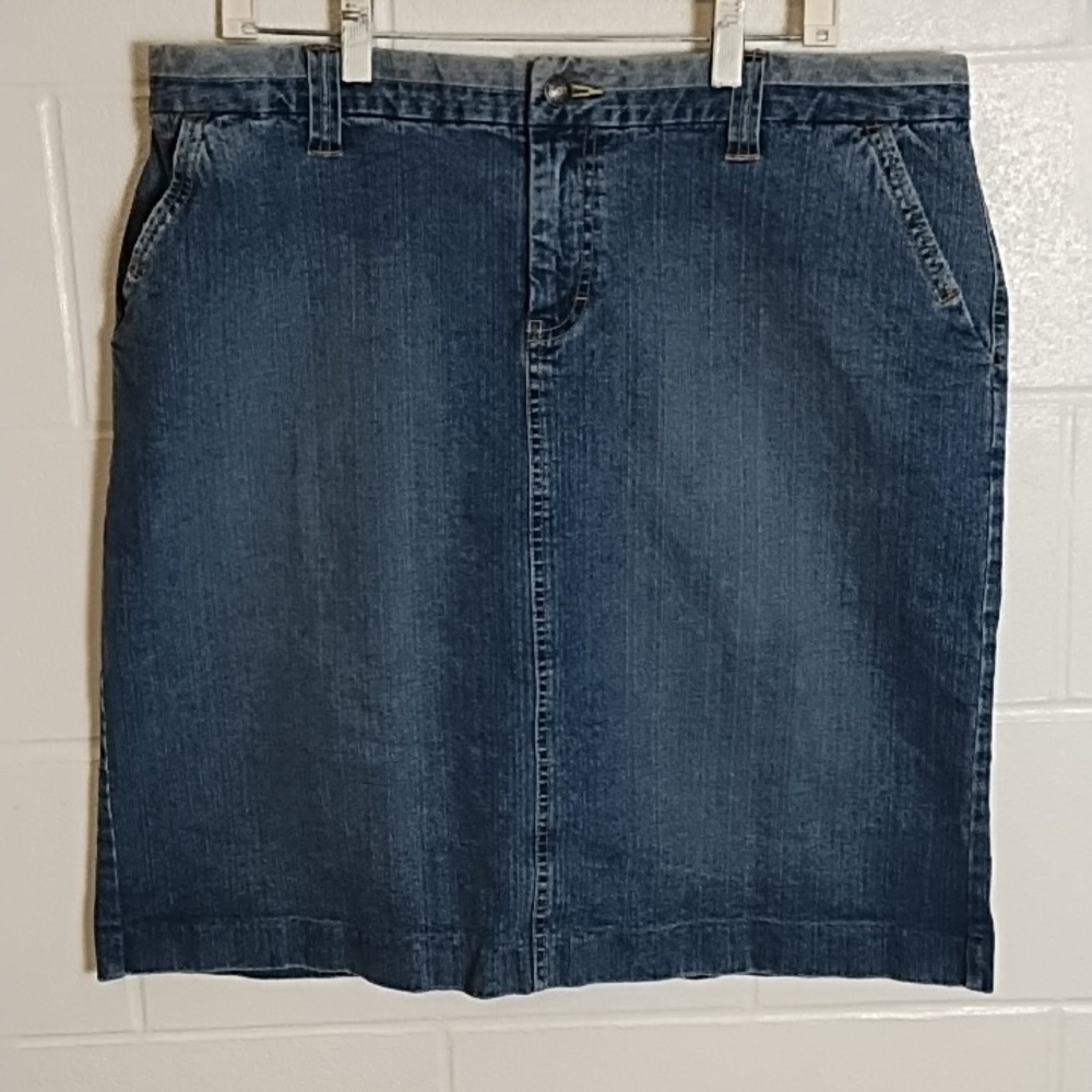 Tommy Hilfiger Knee Length Denim Stretch Skirt Back Vent 16